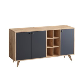 Hanah Home Consola Roble y Negro 140cm, Mueble Moderno con Estantes, Madera Roble y Negro, 140x40x89cm